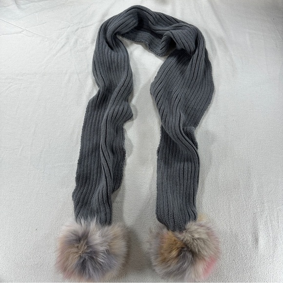 Jocelyn Charcoal Scarf with Faux Fur Pom Poms - Picture 1 of 10